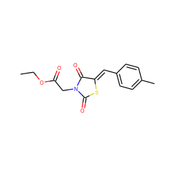 CCOC(=O)CN1C(=O)S/C(=C\c2ccc(C)cc2)C1=O ZINC000001164765