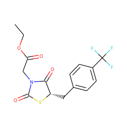 CCOC(=O)CN1C(=O)S[C@@H](Cc2ccc(C(F)(F)F)cc2)C1=O ZINC000103294036