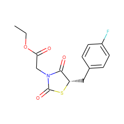 CCOC(=O)CN1C(=O)S[C@@H](Cc2ccc(F)cc2)C1=O ZINC000103294033