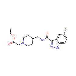 CCOC(=O)CN1CCC(CNC(=O)c2n[nH]c3ccc(Br)cc23)CC1 ZINC000221890385