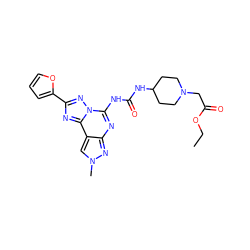 CCOC(=O)CN1CCC(NC(=O)Nc2nc3nn(C)cc3c3nc(-c4ccco4)nn23)CC1 ZINC000084690733