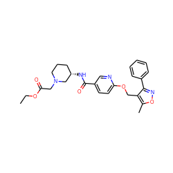 CCOC(=O)CN1CCC[C@H](NC(=O)c2ccc(OCc3c(-c4ccccc4)noc3C)nc2)C1 ZINC000143527853