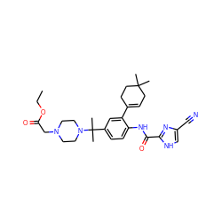 CCOC(=O)CN1CCN(C(C)(C)c2ccc(NC(=O)c3nc(C#N)c[nH]3)c(C3=CCC(C)(C)CC3)c2)CC1 ZINC000169249409