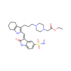 CCOC(=O)CN1CCN(CCCc2c(/C=C3\C(=O)Nc4ccc(S(=O)(=O)NC)cc43)[nH]c3c2CCCC3)CC1 ZINC000023310409