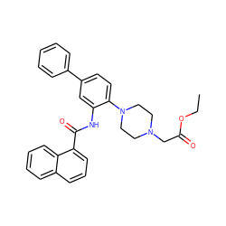 CCOC(=O)CN1CCN(c2ccc(-c3ccccc3)cc2NC(=O)c2cccc3ccccc23)CC1 ZINC000014962018