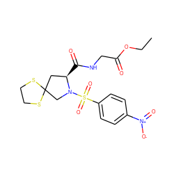 CCOC(=O)CNC(=O)[C@@H]1CC2(CN1S(=O)(=O)c1ccc([N+](=O)[O-])cc1)SCCS2 ZINC000103249780