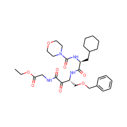 CCOC(=O)CNC(=O)C(=O)[C@@H](COCc1ccccc1)NC(=O)[C@H](CC1CCCCC1)NC(=O)N1CCOCC1 ZINC000049785772