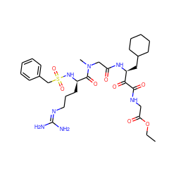 CCOC(=O)CNC(=O)C(=O)[C@H](CC1CCCCC1)NC(=O)CN(C)C(=O)[C@@H](CCCN=C(N)N)NS(=O)(=O)Cc1ccccc1 ZINC000026385527