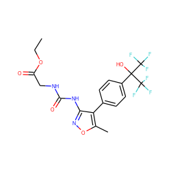 CCOC(=O)CNC(=O)Nc1noc(C)c1-c1ccc(C(O)(C(F)(F)F)C(F)(F)F)cc1 ZINC000028569424