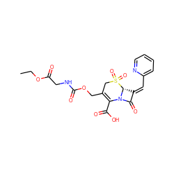 CCOC(=O)CNC(=O)OCC1=C(C(=O)O)N2C(=O)/C(=C/c3ccccn3)[C@H]2S(=O)(=O)C1 ZINC000027996251