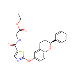 CCOC(=O)CNC(=O)c1cnc(Oc2ccc3c(c2)CC[C@@H](c2ccccc2)O3)s1 ZINC000145537745