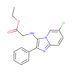 CCOC(=O)CNc1c(-c2ccccc2)nc2ccc(Cl)cn12 ZINC000000416311