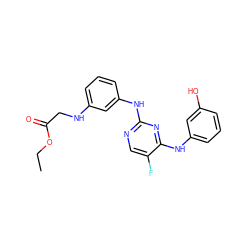 CCOC(=O)CNc1cccc(Nc2ncc(F)c(Nc3cccc(O)c3)n2)c1 ZINC000142594424