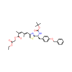 CCOC(=O)COC(=O)/C(C)=C\C(C)=C\c1csc([C@H](Cc2ccc(OCc3ccccc3)cc2)NC(=O)OC(C)(C)C)n1 ZINC000169321991