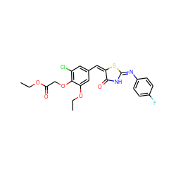 CCOC(=O)COc1c(Cl)cc(/C=C2/S/C(=N/c3ccc(F)cc3)NC2=O)cc1OCC ZINC000015013267