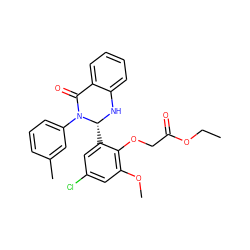 CCOC(=O)COc1c(OC)cc(Cl)cc1[C@H]1Nc2ccccc2C(=O)N1c1cccc(C)c1 ZINC000000679672