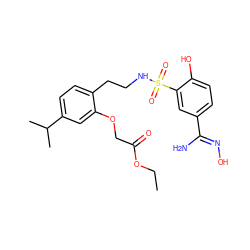 CCOC(=O)COc1cc(C(C)C)ccc1CCNS(=O)(=O)c1cc(/C(N)=N/O)ccc1O ZINC000040380119