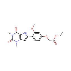 CCOC(=O)COc1ccc(-c2cc3c([nH]2)c(=O)n(C)c(=O)n3C)c(OC)c1 ZINC000013678992