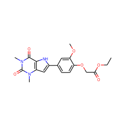 CCOC(=O)COc1ccc(-c2cc3c([nH]2)c(=O)n(C)c(=O)n3C)cc1OC ZINC000013678988