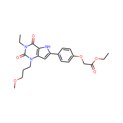 CCOC(=O)COc1ccc(-c2cc3c([nH]2)c(=O)n(CC)c(=O)n3CCCOC)cc1 ZINC000013678970