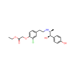 CCOC(=O)COc1ccc(CCN[C@@H](C)[C@H](O)c2ccc(O)cc2)cc1Cl ZINC000003982782