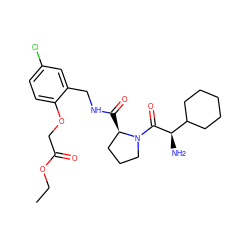 CCOC(=O)COc1ccc(Cl)cc1CNC(=O)[C@@H]1CCCN1C(=O)[C@H](N)C1CCCCC1 ZINC000013780842