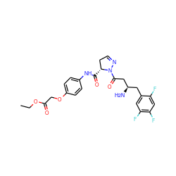 CCOC(=O)COc1ccc(NC(=O)[C@@H]2CC=NN2C(=O)C[C@H](N)Cc2cc(F)c(F)cc2F)cc1 ZINC000040897823