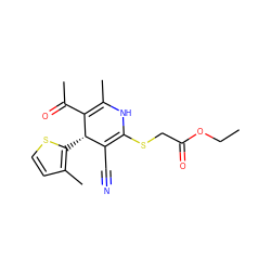 CCOC(=O)CSC1=C(C#N)[C@H](c2sccc2C)C(C(C)=O)=C(C)N1 ZINC000013282363