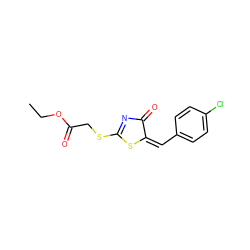 CCOC(=O)CSC1=NC(=O)/C(=C\c2ccc(Cl)cc2)S1 ZINC000004472986