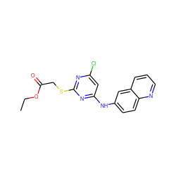 CCOC(=O)CSc1nc(Cl)cc(Nc2ccc3ncccc3c2)n1 ZINC000040861225