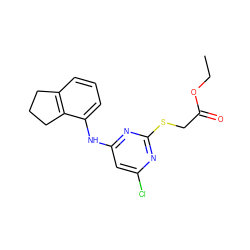 CCOC(=O)CSc1nc(Cl)cc(Nc2cccc3c2CCC3)n1 ZINC000040861443