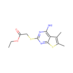 CCOC(=O)CSc1nc(N)c2c(C)c(C)sc2n1 ZINC000000088044