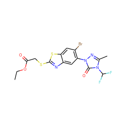 CCOC(=O)CSc1nc2cc(-n3nc(C)n(C(F)F)c3=O)c(Br)cc2s1 ZINC000103196765