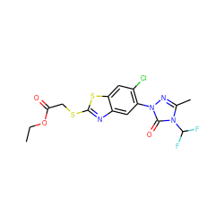 CCOC(=O)CSc1nc2cc(-n3nc(C)n(C(F)F)c3=O)c(Cl)cc2s1 ZINC000103195330