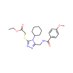 CCOC(=O)CSc1nnc(CNC(=O)c2ccc(OC)cc2)n1C1CCCCC1 ZINC000004111162