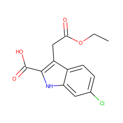 CCOC(=O)Cc1c(C(=O)O)[nH]c2cc(Cl)ccc12 ZINC000000013234