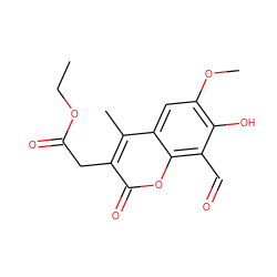 CCOC(=O)Cc1c(C)c2cc(OC)c(O)c(C=O)c2oc1=O ZINC000221073138