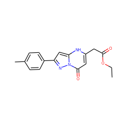 CCOC(=O)Cc1cc(=O)n2nc(-c3ccc(C)cc3)cc2[nH]1 ZINC000008580395