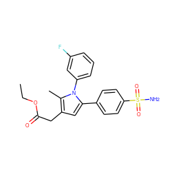 CCOC(=O)Cc1cc(-c2ccc(S(N)(=O)=O)cc2)n(-c2cccc(F)c2)c1C ZINC000299869852