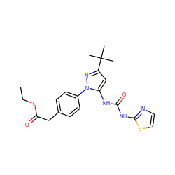 CCOC(=O)Cc1ccc(-n2nc(C(C)(C)C)cc2NC(=O)Nc2nccs2)cc1 ZINC000073239732