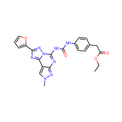 CCOC(=O)Cc1ccc(NC(=O)Nc2nc3nn(C)cc3c3nc(-c4ccco4)nn23)cc1 ZINC000013607041