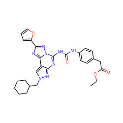 CCOC(=O)Cc1ccc(NC(=O)Nc2nc3nn(CC4CCCCC4)cc3c3nc(-c4ccco4)nn23)cc1 ZINC000028117985