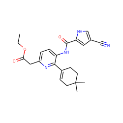 CCOC(=O)Cc1ccc(NC(=O)c2cc(C#N)c[nH]2)c(C2=CCC(C)(C)CC2)n1 ZINC000167264514