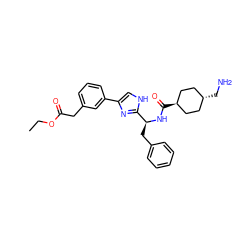 CCOC(=O)Cc1cccc(-c2c[nH]c([C@H](Cc3ccccc3)NC(=O)[C@H]3CC[C@H](CN)CC3)n2)c1 ZINC000299840798