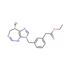 CCOC(=O)Cc1cccc(Cn2cnc3c2NC=NC[C@@H]3O)c1 ZINC000013807649