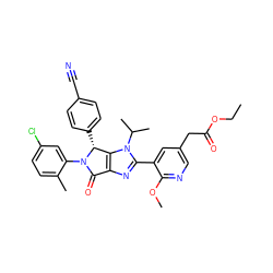 CCOC(=O)Cc1cnc(OC)c(-c2nc3c(n2C(C)C)[C@@H](c2ccc(C#N)cc2)N(c2cc(Cl)ccc2C)C3=O)c1 ZINC000169705619
