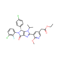 CCOC(=O)Cc1cnc(OC)c(-c2nc3c(n2C(C)C)[C@@H](c2ccc(Cl)cc2)N(c2cccc(Cl)c2F)C3=O)c1 ZINC000169705643