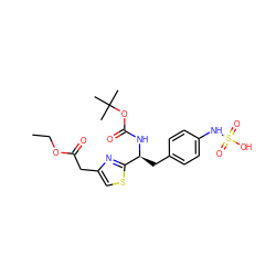 CCOC(=O)Cc1csc([C@H](Cc2ccc(NS(=O)(=O)O)cc2)NC(=O)OC(C)(C)C)n1 ZINC000114389769