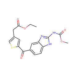 CCOC(=O)Cc1csc(C(=O)c2ccc3[nH]c(NC(=O)OC)nc3c2)c1 ZINC000027423517