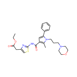 CCOC(=O)Cc1csc(NC(=O)c2cc(-c3ccccc3)n(CCCN3CCOCC3)c2C)n1 ZINC000220765834